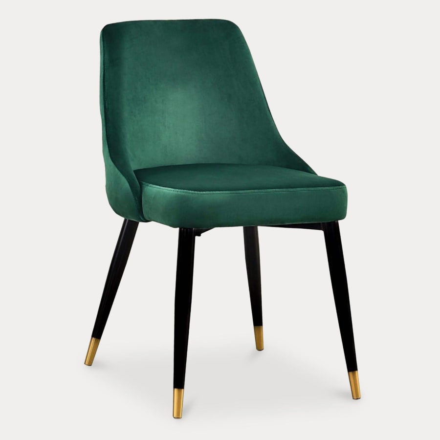 Lot de 2 chaises en velours vert dossier capitonné