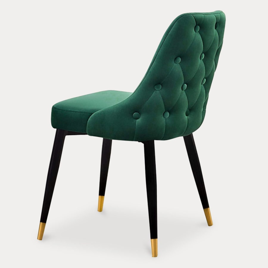 Lot de 2 chaises en velours vert dossier capitonné