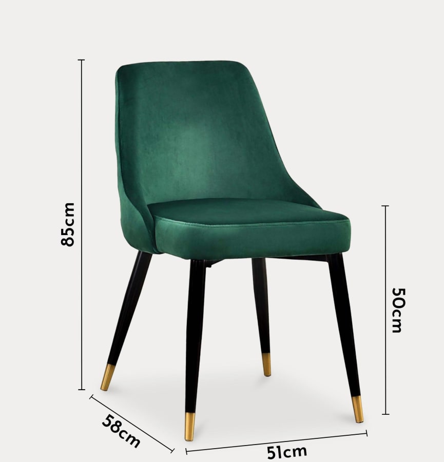 Lot de 2 chaises en velours vert dossier capitonn&eacute;