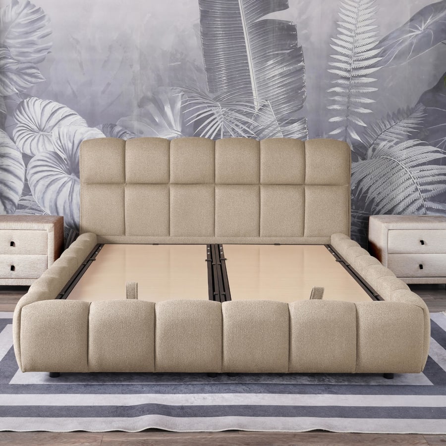 Lit double en tissu taupe avec coffre 140x190 cm