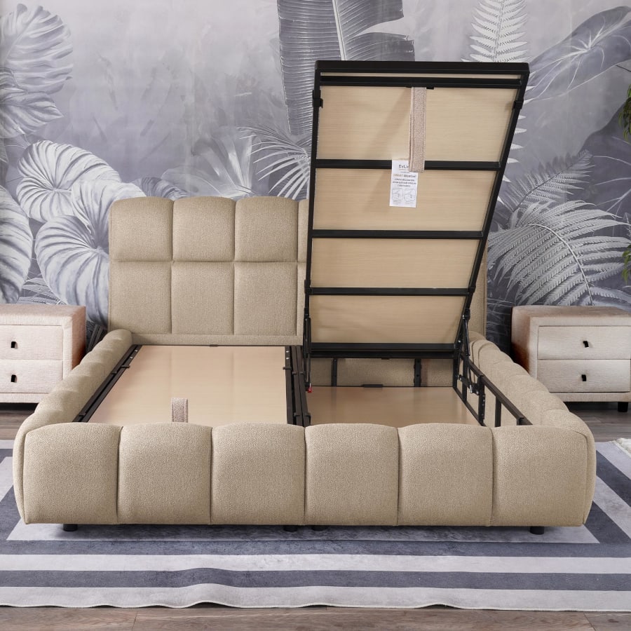 Lit double en tissu taupe avec coffre 140x190 cm
