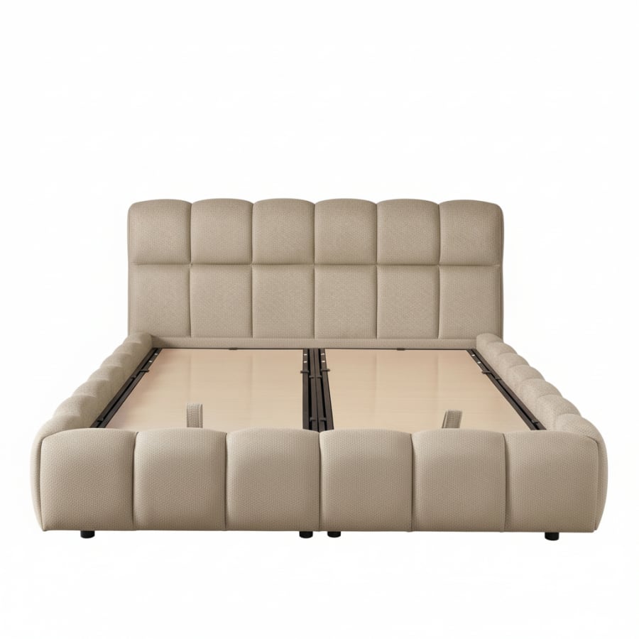 Lit double en tissu taupe avec coffre 140x190 cm