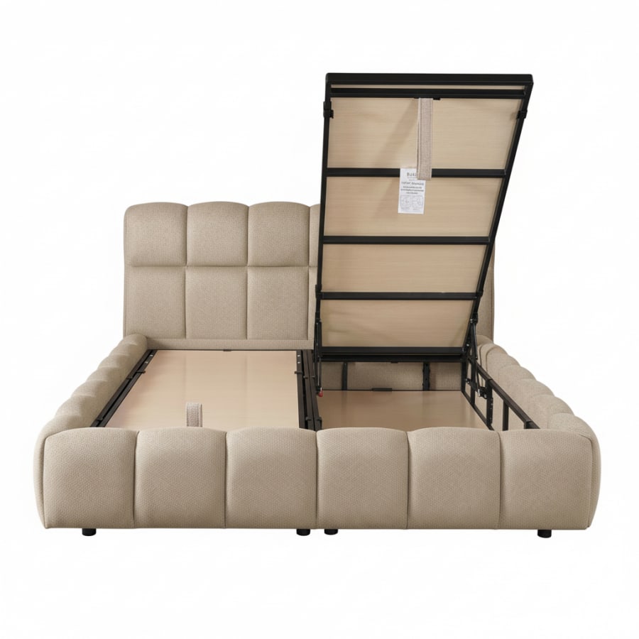 Lit double en tissu taupe avec coffre 140x190 cm