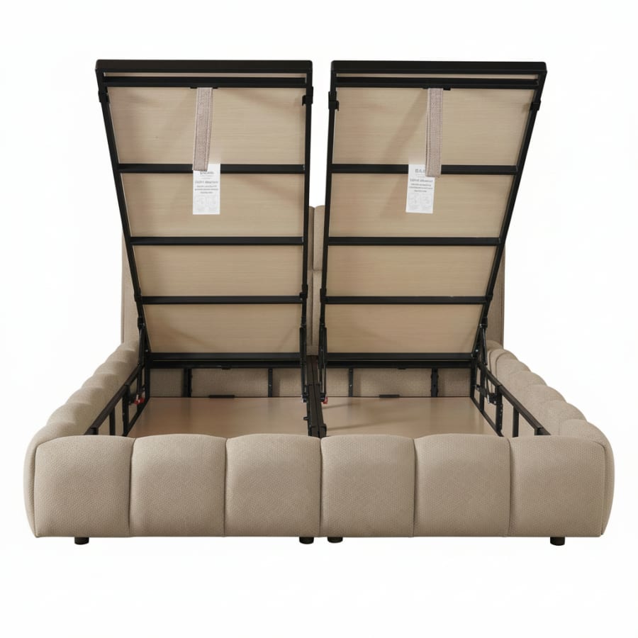 Lit double en tissu taupe avec coffre 180x200 cm