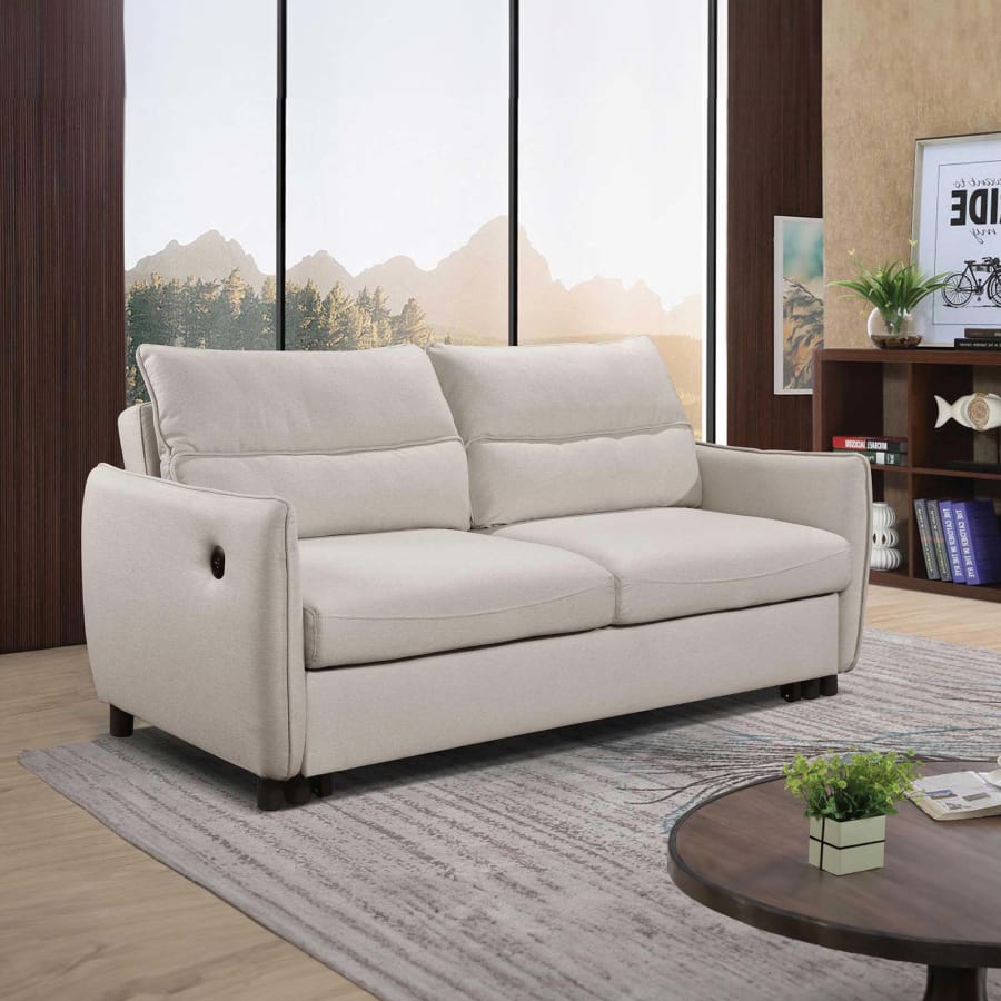 Canapé convertible 3 places en tissu beige