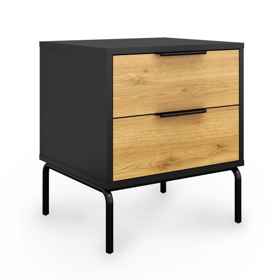 Table de chevet en bois et m&eacute;tal 2 tiroirs