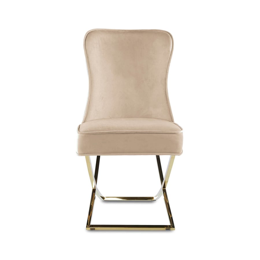 Lot de 2 chaises en velours beige pieds en métal doré