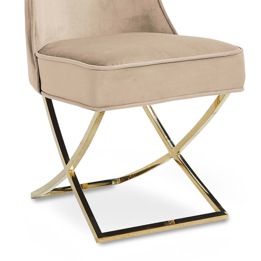 Lot de 2 chaises en velours beige pieds en métal doré