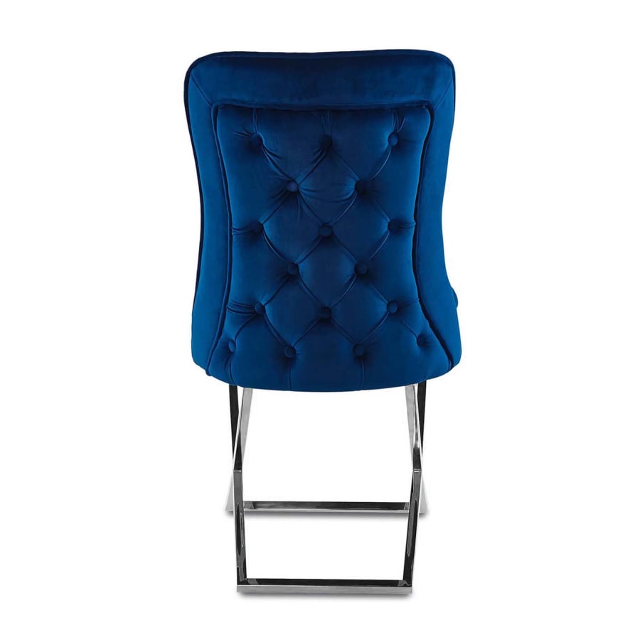 Lot de 2 chaises en velours bleu pieds en métal argenté