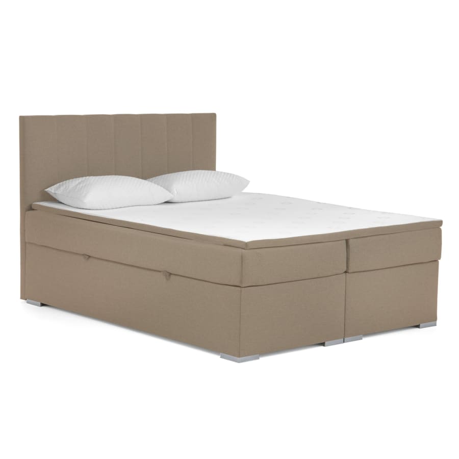 Lit boxspring 180x200 avec coffre de rangement en tissu beige
