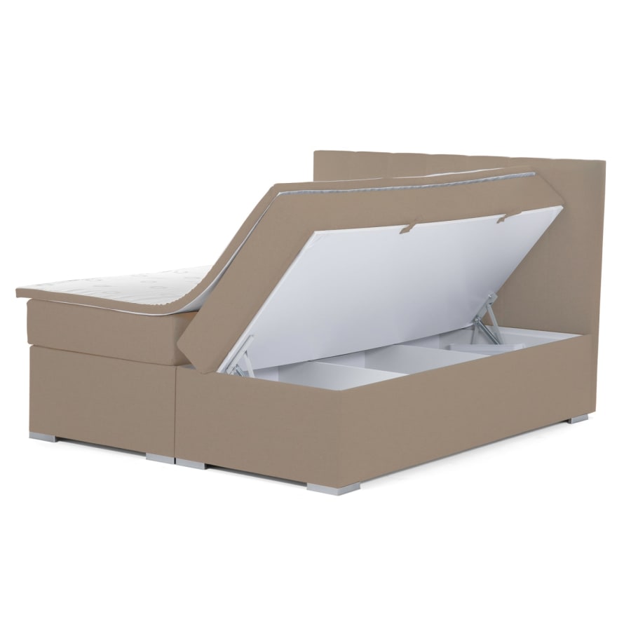 Lit boxspring 180x200 avec coffre de rangement en tissu beige