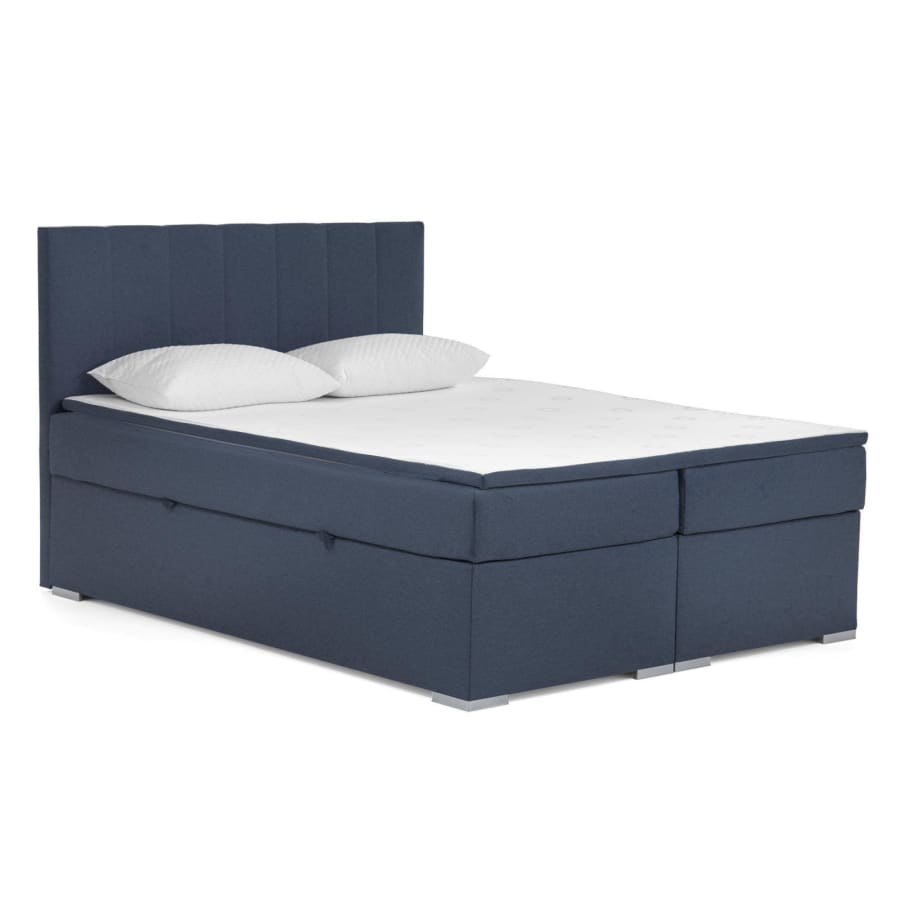 Lit boxspring 180x200 avec coffre de rangement en tissu bleu