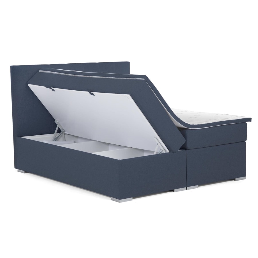 Lit boxspring 180x200 avec coffre de rangement en tissu bleu