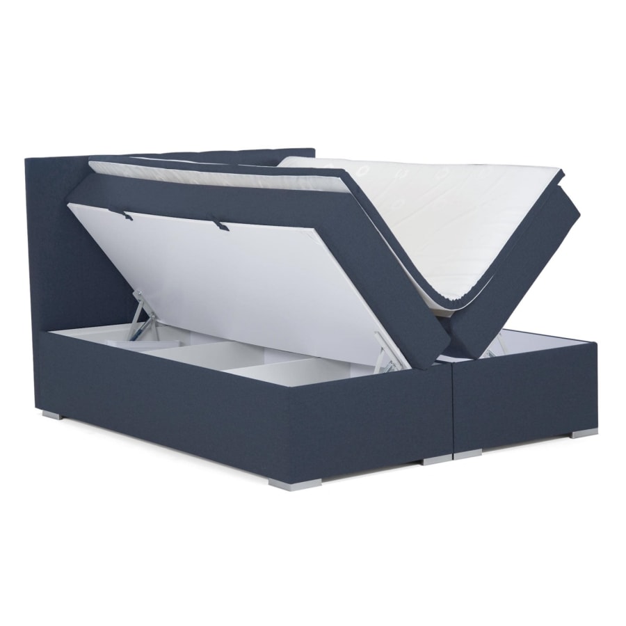 Lit boxspring 180x200 avec coffre de rangement en tissu bleu
