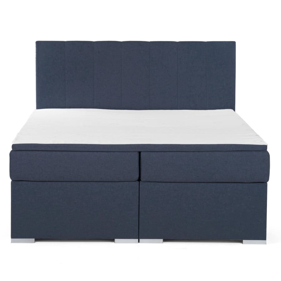 Lit boxspring 180x200 avec coffre de rangement en tissu bleu