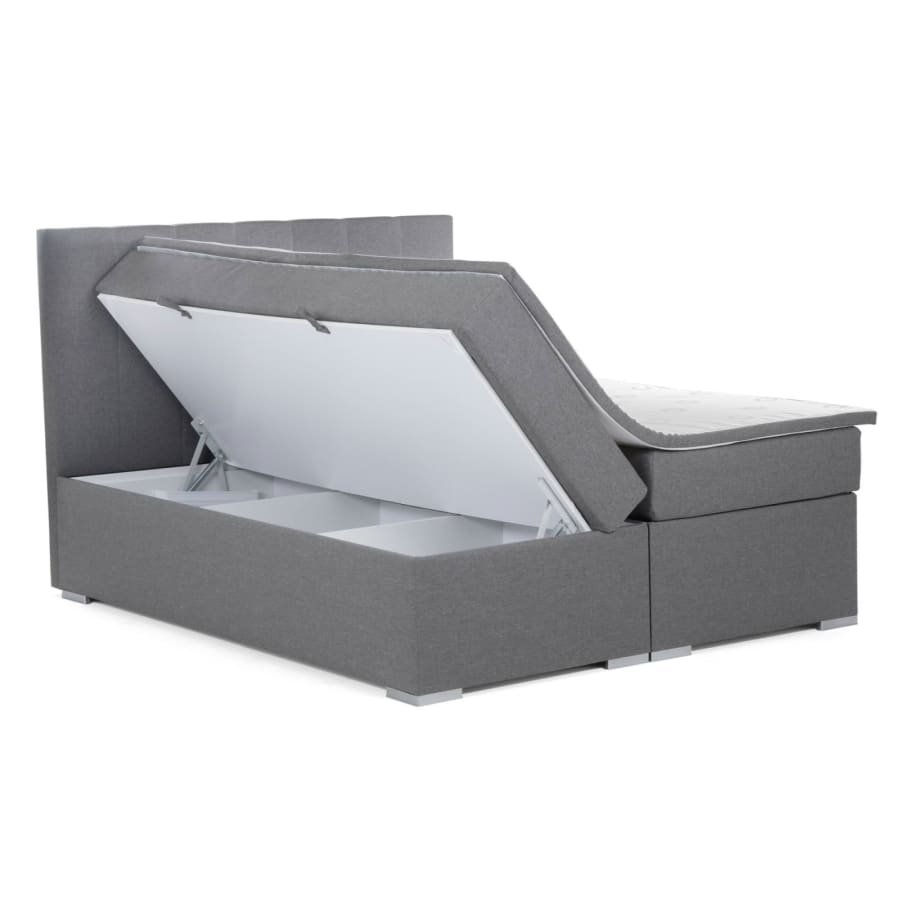 Lit boxspring 180x200 avec coffre de rangement en tissu gris