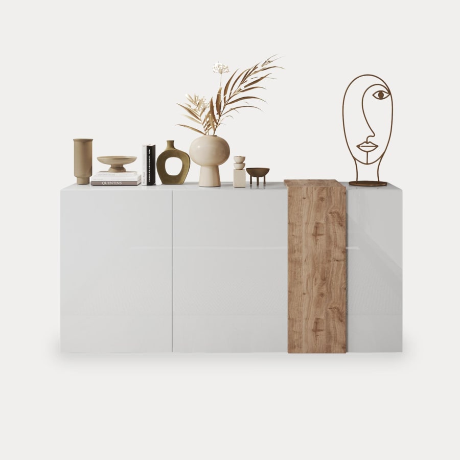 Buffet 3 portes bois et blanc