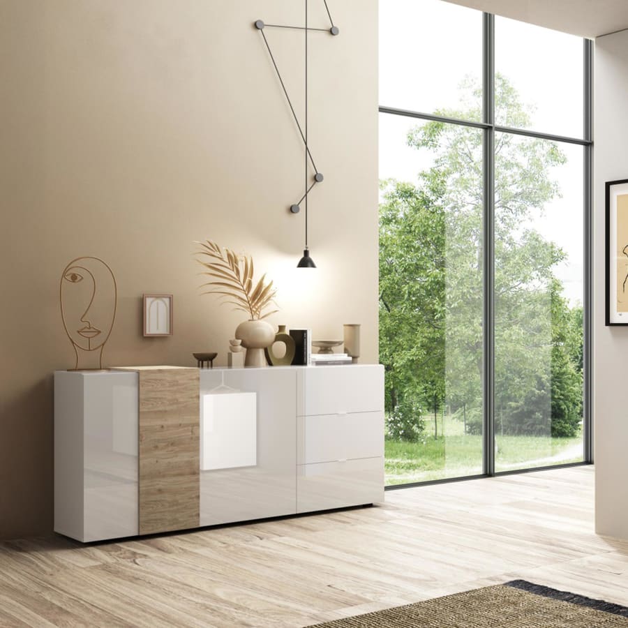 Buffet 3 portes bois et blanc