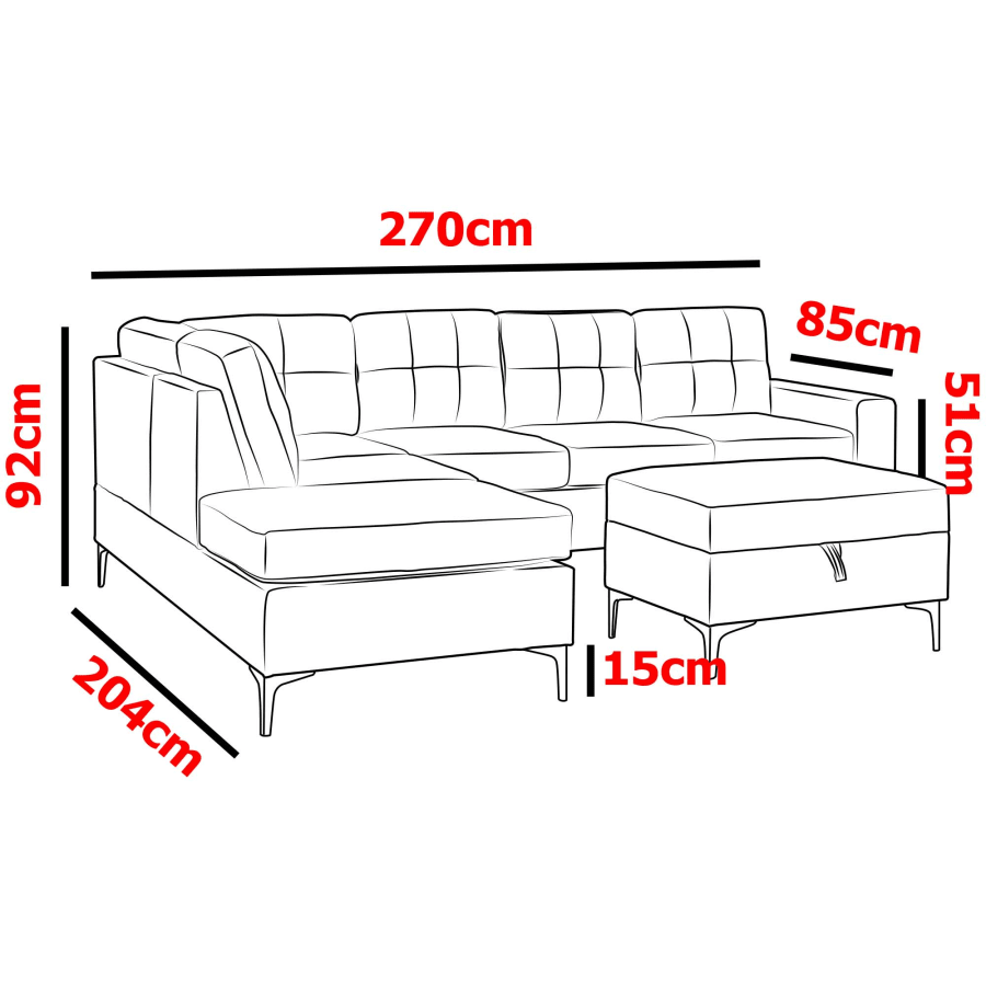 Canapé d'angle réversible avec pouf en velours gris