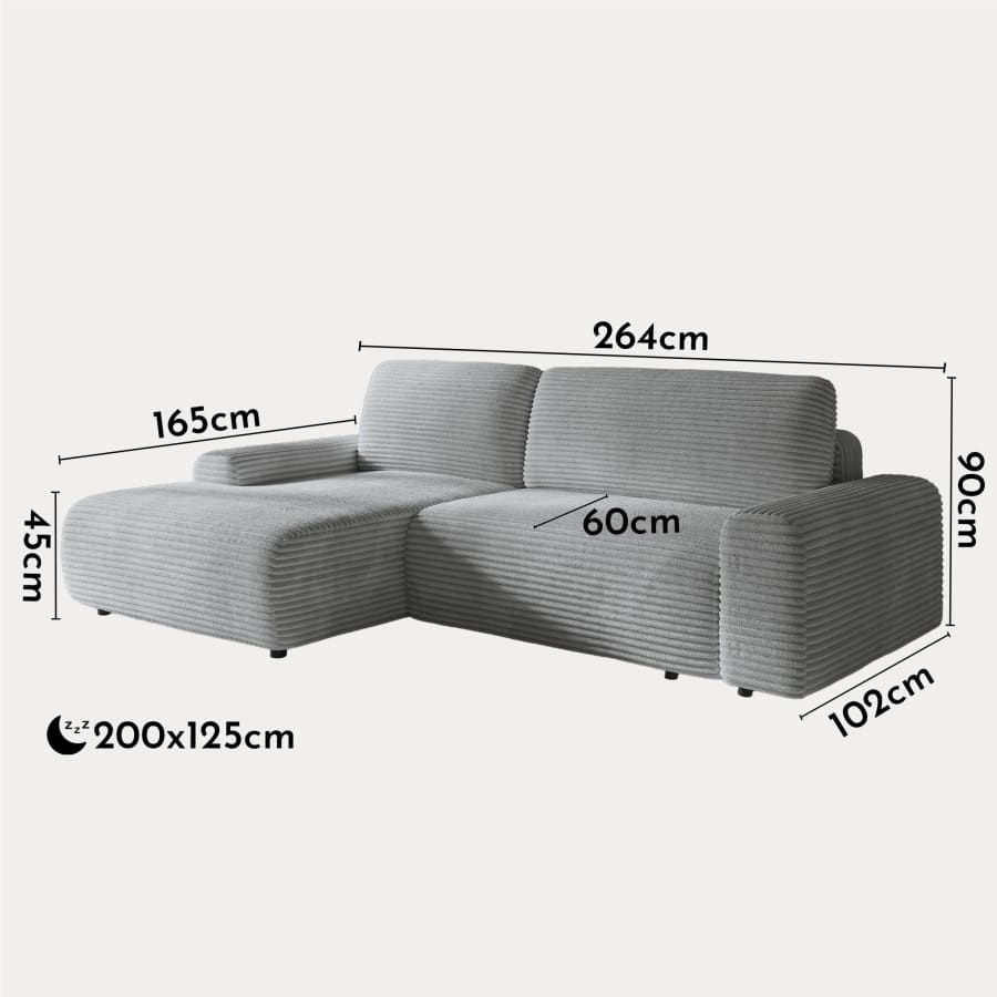 Canap&eacute; d'angle convertible avec coffre en velours c&ocirc;tel&eacute; &eacute;pais gris clair - Angle gauche