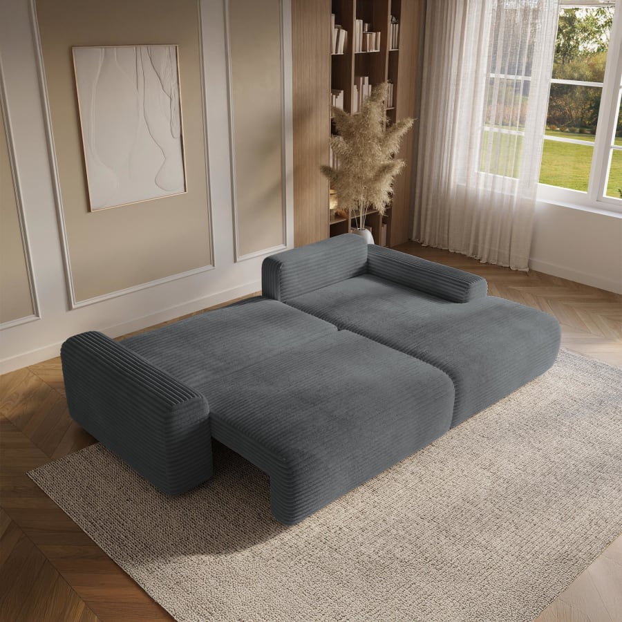 Canap&eacute; d'angle convertible avec coffre en velours c&ocirc;tel&eacute; &eacute;pais gris fonc&eacute; - Angle droit