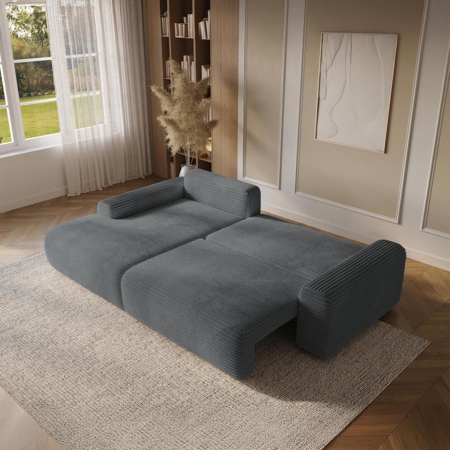 Canap&eacute; d'angle convertible avec coffre en velours c&ocirc;tel&eacute; &eacute;pais gris fonc&eacute; - Angle gauche