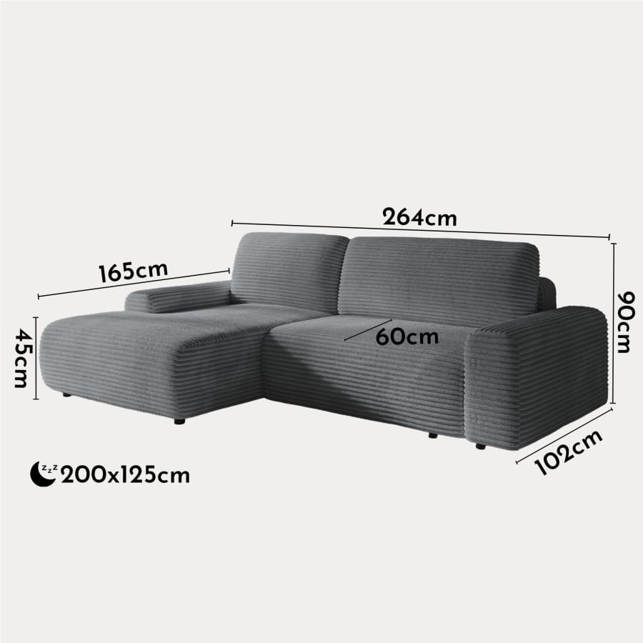 Canap&eacute; d'angle convertible avec coffre en velours c&ocirc;tel&eacute; &eacute;pais gris fonc&eacute; - Angle gauche