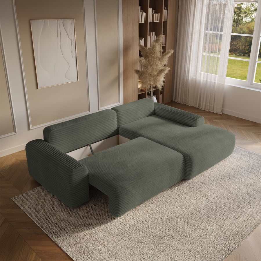 Canap&eacute; d'angle convertible avec coffre en velours c&ocirc;tel&eacute; &eacute;pais vert - Angle droit