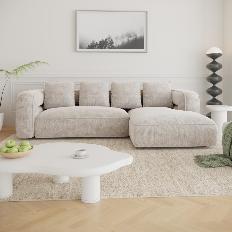 Canap&eacute; d'angle design en tissu beige - Angle droit