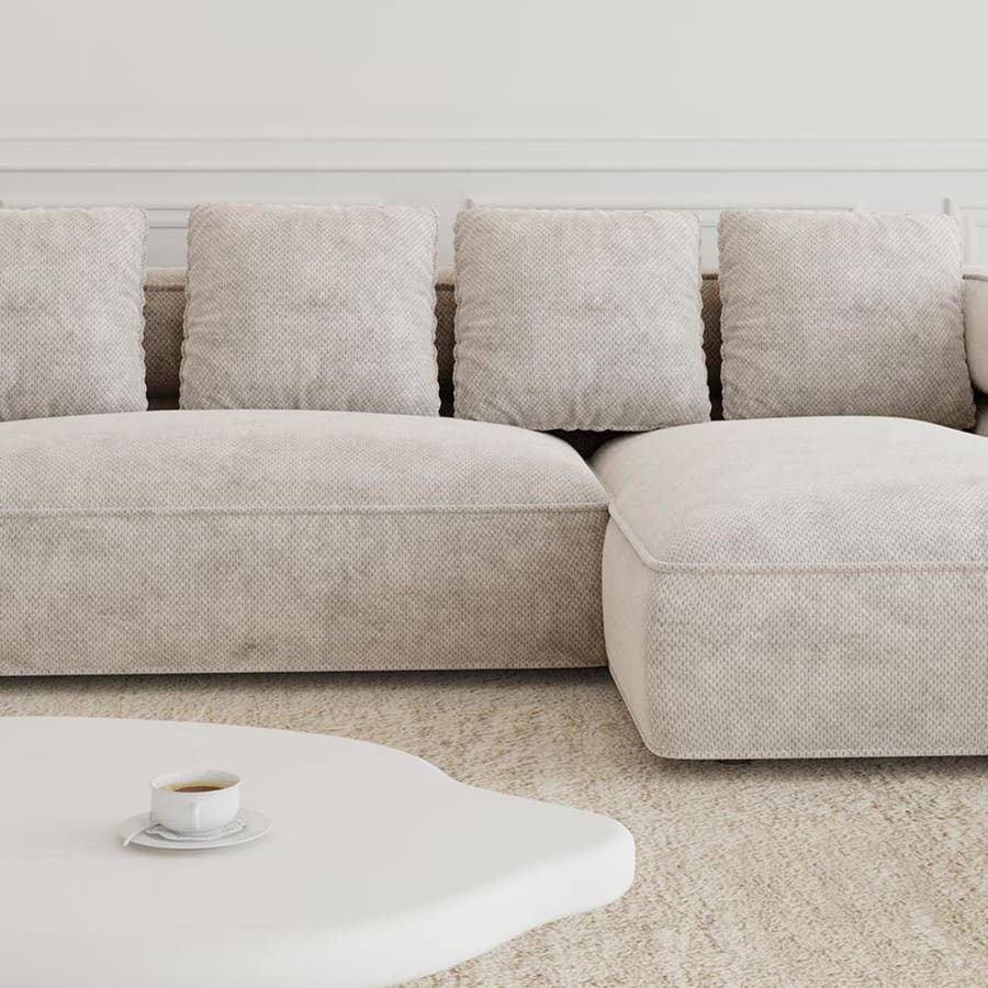 Canap&eacute; d'angle design en tissu beige - Angle droit