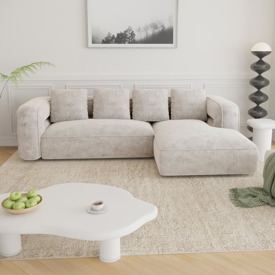 Canap&eacute; d'angle design en tissu beige - Angle droit