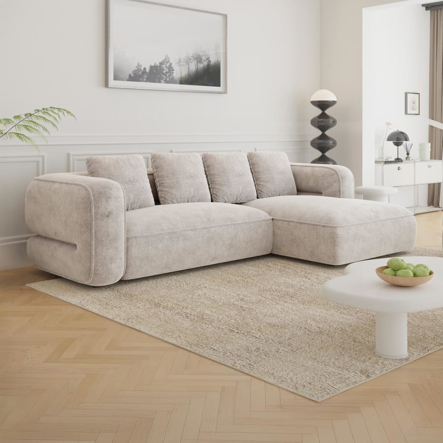 Canap&eacute; d'angle design en tissu beige - Angle droit