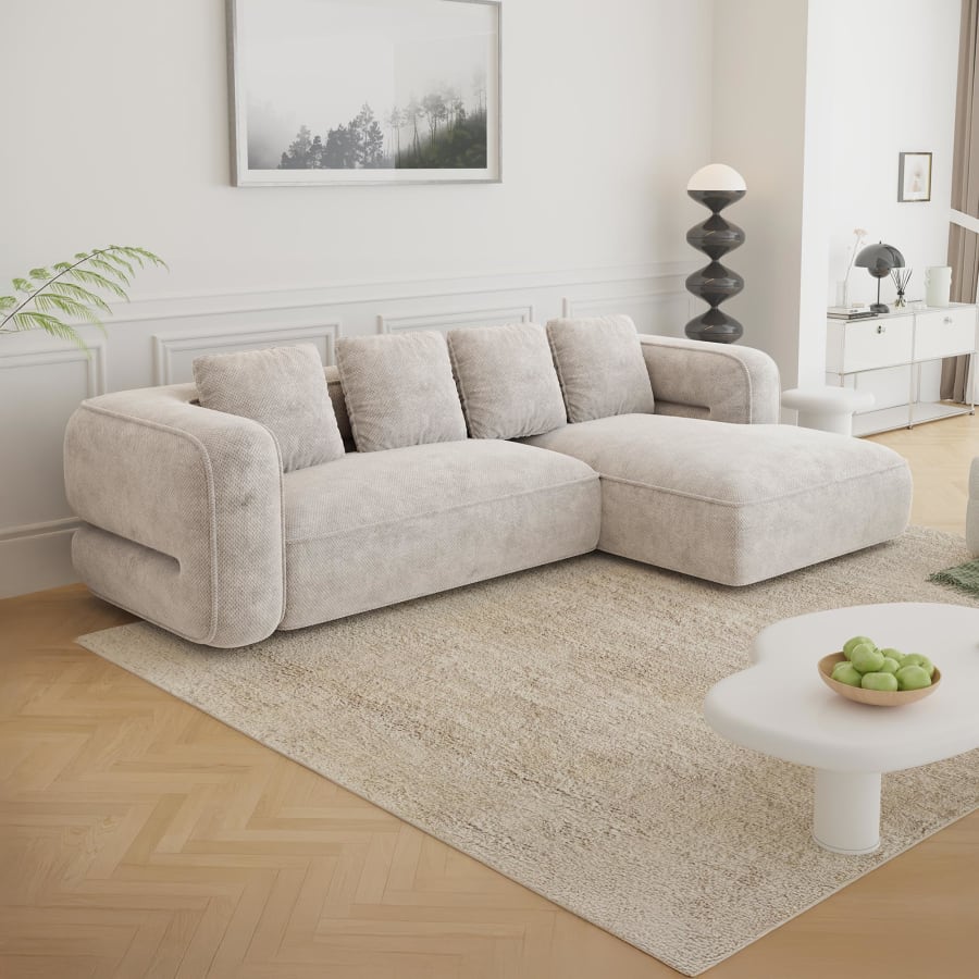 Canap&eacute; d'angle design en tissu beige - Angle droit