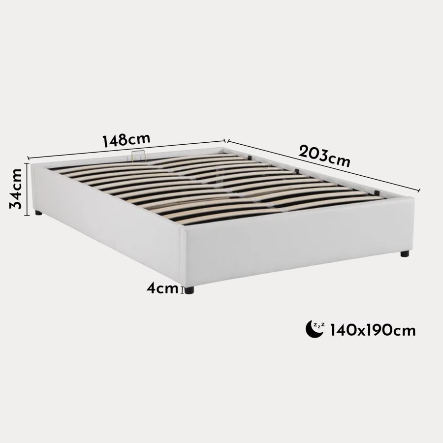 Lit sommier relevable avec coffre en simili cuir blanc 140x190 cm