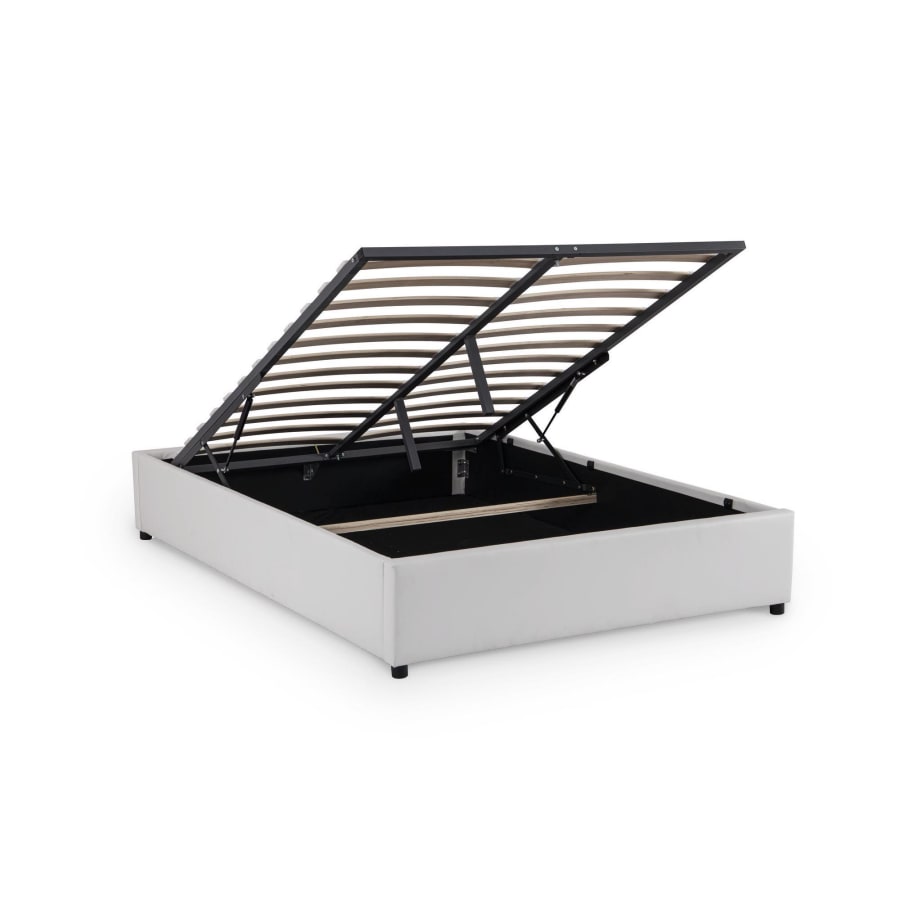 Lit sommier relevable avec coffre en simili cuir blanc 180x200
