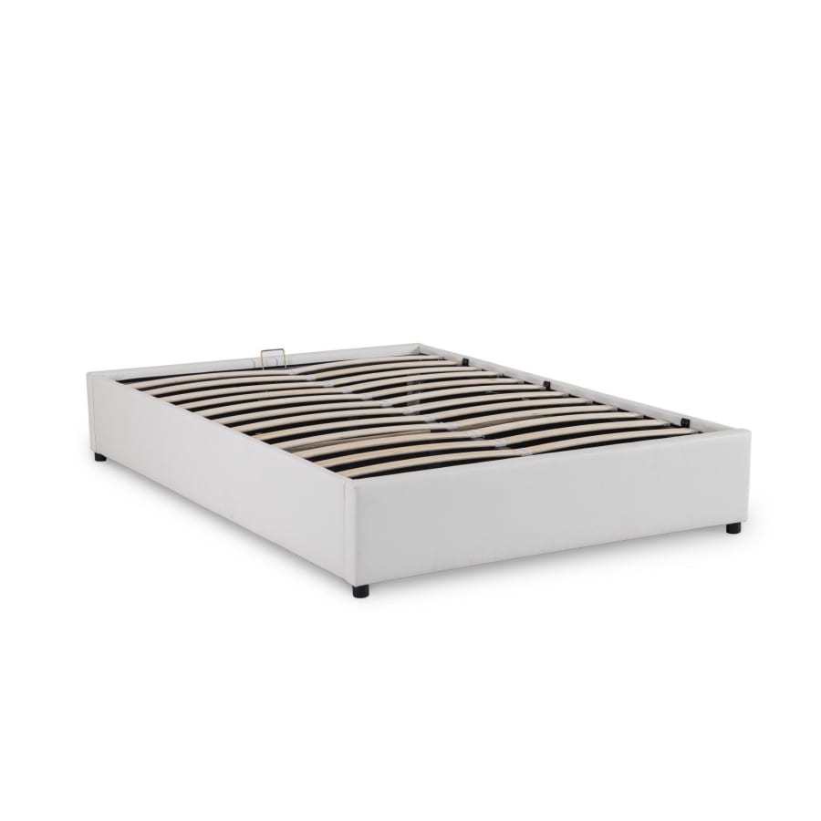 Lit sommier relevable avec coffre en simili cuir blanc 180x200