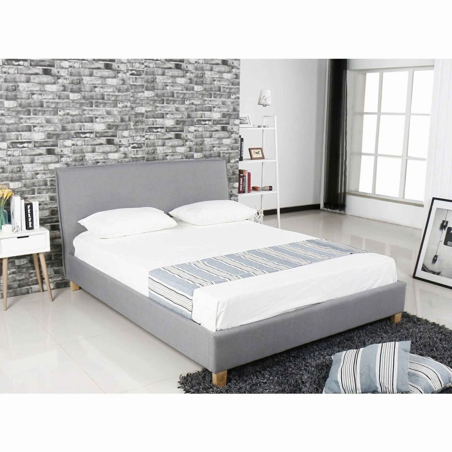 Lit scandinave en tissu gris 140 cm