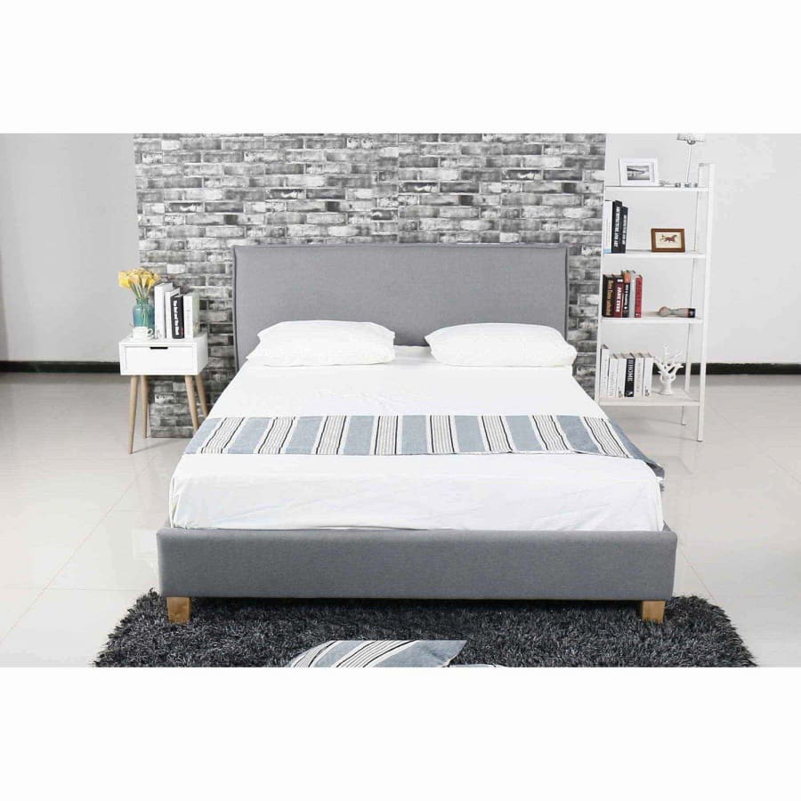 Lit scandinave en tissu gris 140 cm