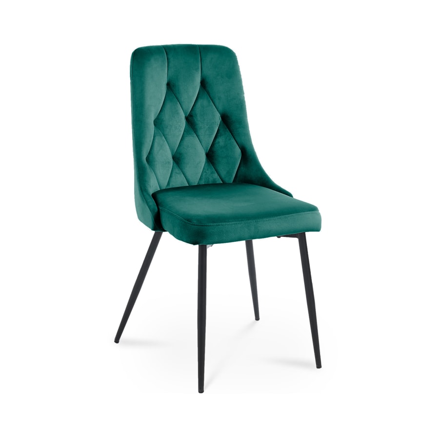 Lot de 4 chaises en velours vert pieds en métal noir