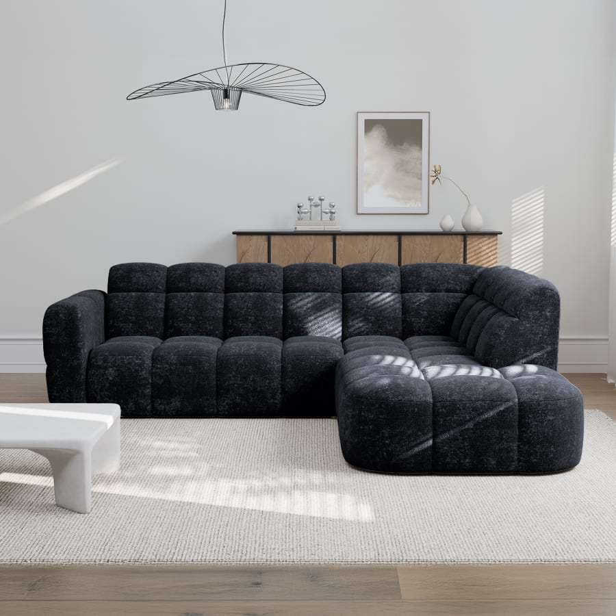 Canapé d'angle en tissu noir - Angle droit