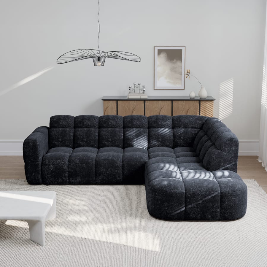 Canapé d'angle en tissu noir - Angle droit