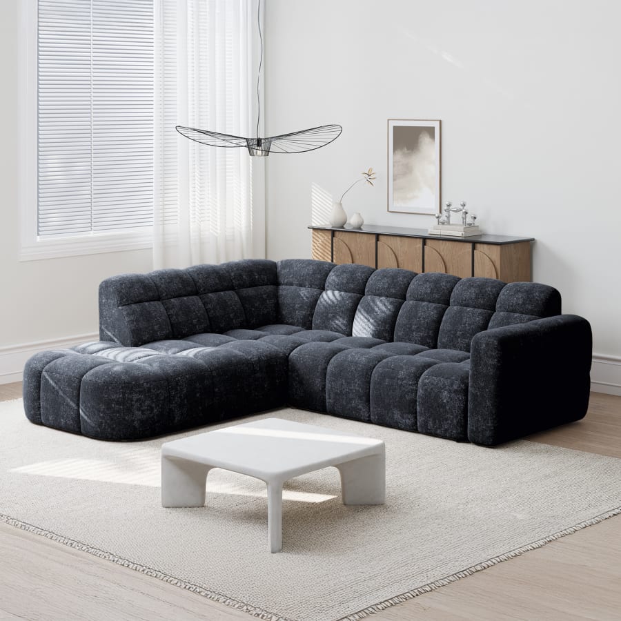Canapé d'angle en tissu noir - Angle gauche