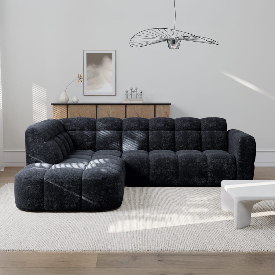 Canapé d'angle en tissu noir - Angle gauche