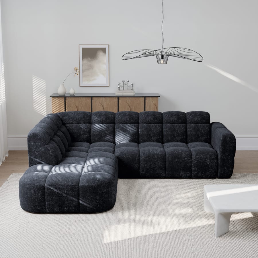 Canapé d'angle en tissu noir - Angle gauche