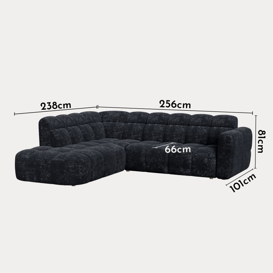 Canapé d'angle en tissu noir - Angle gauche