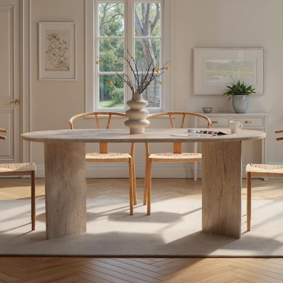 Table &agrave; manger ovale beige 180 cm