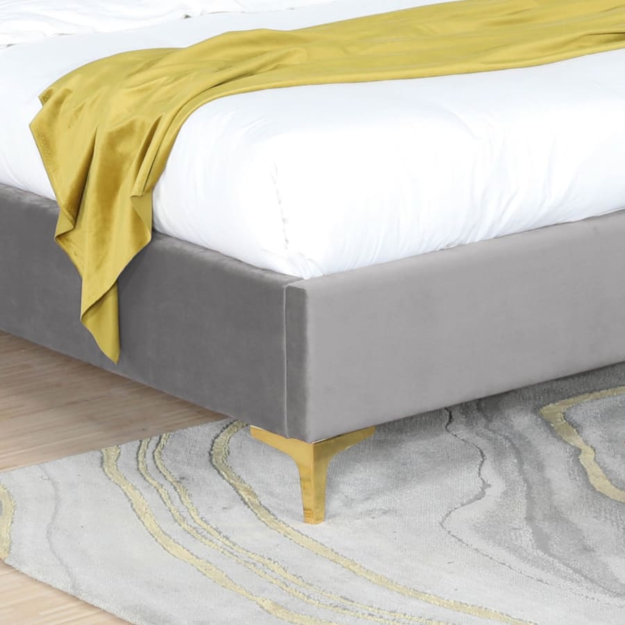 Lit double en tissu velours gris BENERICE 160x200 cm