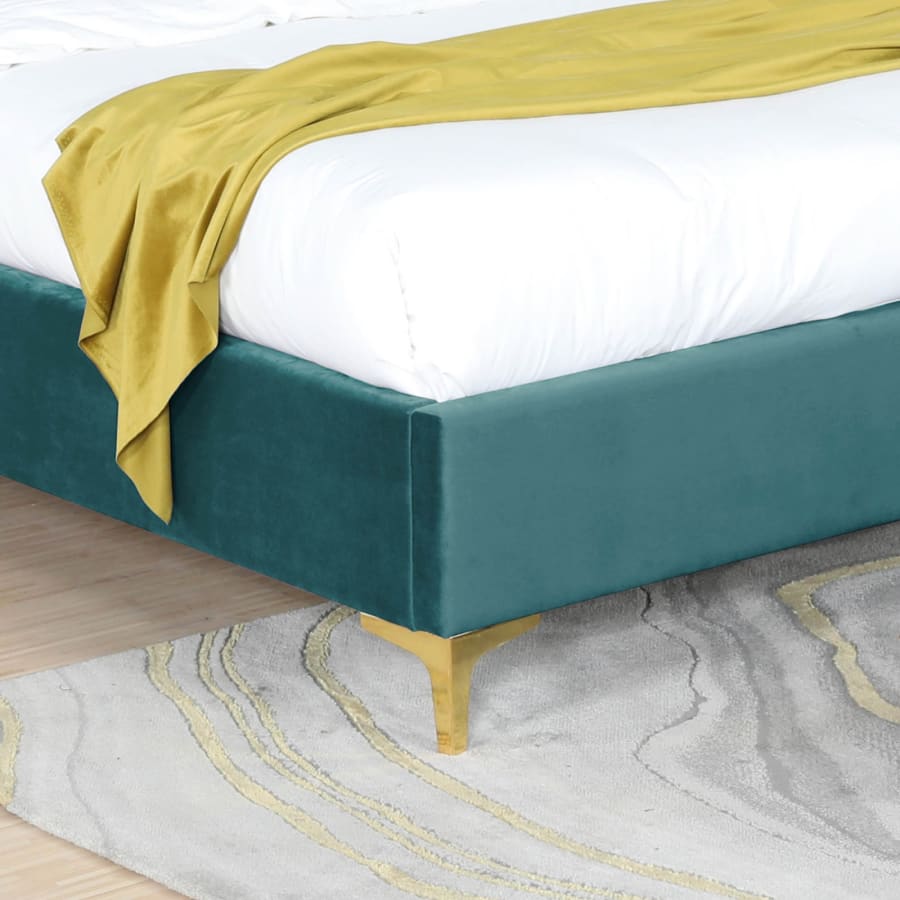 Lit double en tissu velours vert BERENITE 180x200 cm
