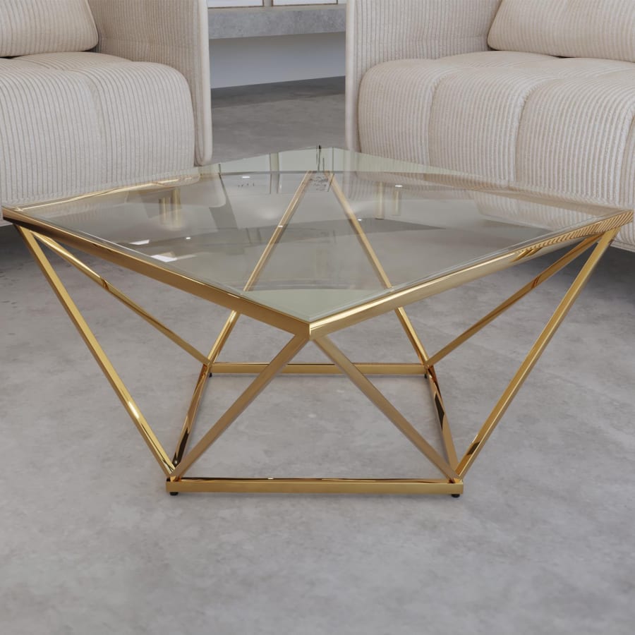 Table basse verre doré