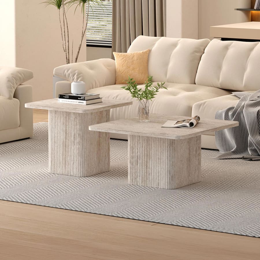 Lot de 2 tables basses carrées couleur travertin